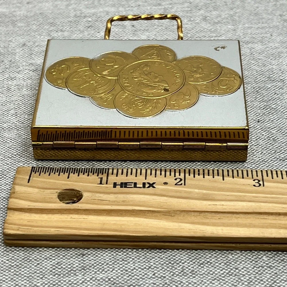 Vintage Foreign European Gold Coin Design‎ Silver Rectangle Compact Case